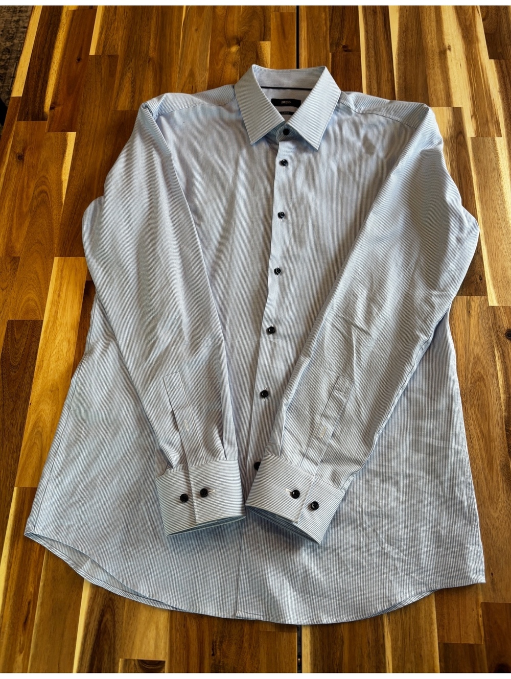 Hugo Boss Slim Fit Men's Dress Shirt Size 42 / 16.5 Light Blue Checkered